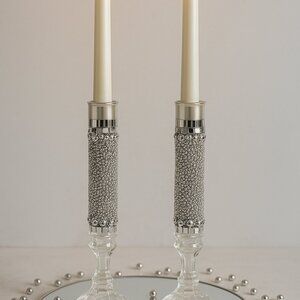 Handmade Silver Crystal Candle Holders – Tall Glam Decor Set (Set of 2)